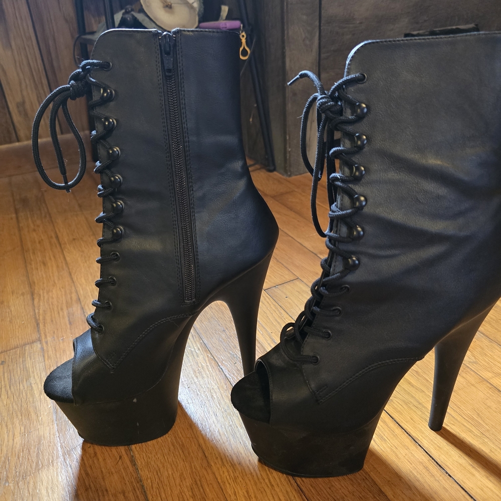 Black Lace-Up Platform Ankle Boots